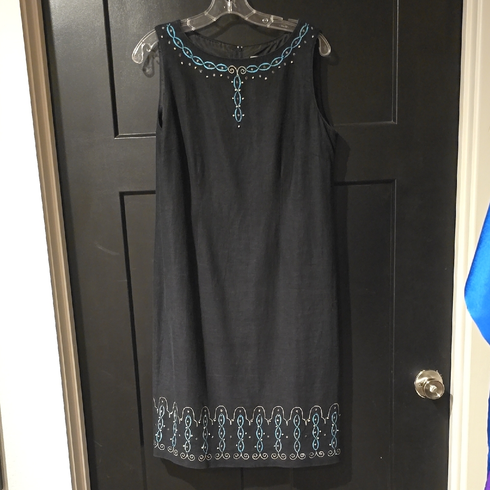 Sag Harbor Black Dress with Blue Accents